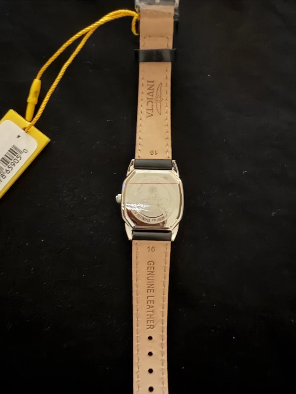 Invicta Women's Silver Octagonal Case Watch with Black Leather Strap